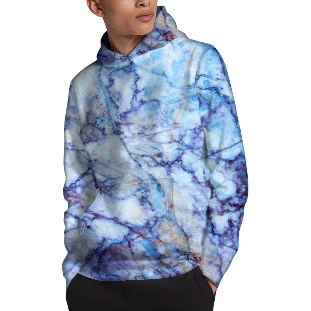 Blue Marble Print Pullover Hoodie