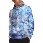 Blue Marble Print Pullover Hoodie