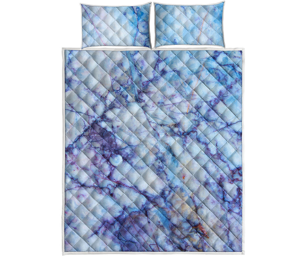 Blue Marble Print Quilt Bed Set