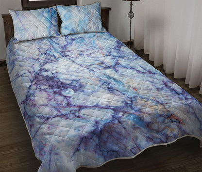 Blue Marble Print Quilt Bed Set