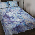 Blue Marble Print Quilt Bed Set