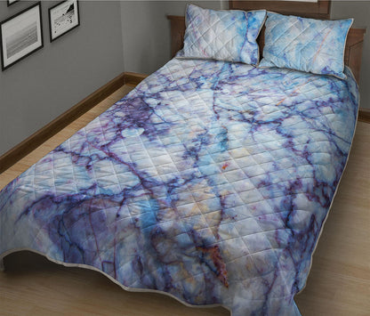 Blue Marble Print Quilt Bed Set