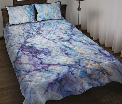 Blue Marble Print Quilt Bed Set