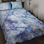 Blue Marble Print Quilt Bed Set
