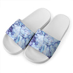 Blue Marble Print White Slide Sandals