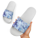 Blue Marble Print White Slide Sandals