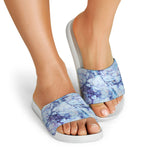 Blue Marble Print White Slide Sandals
