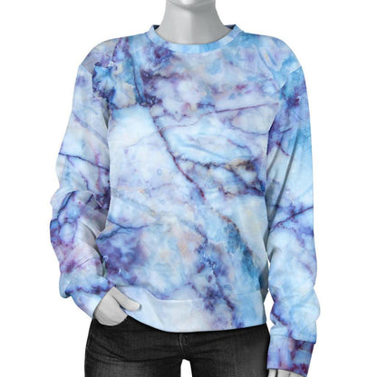 Blue Marble Print Women's Crewneck Sweatshirt GearFrost