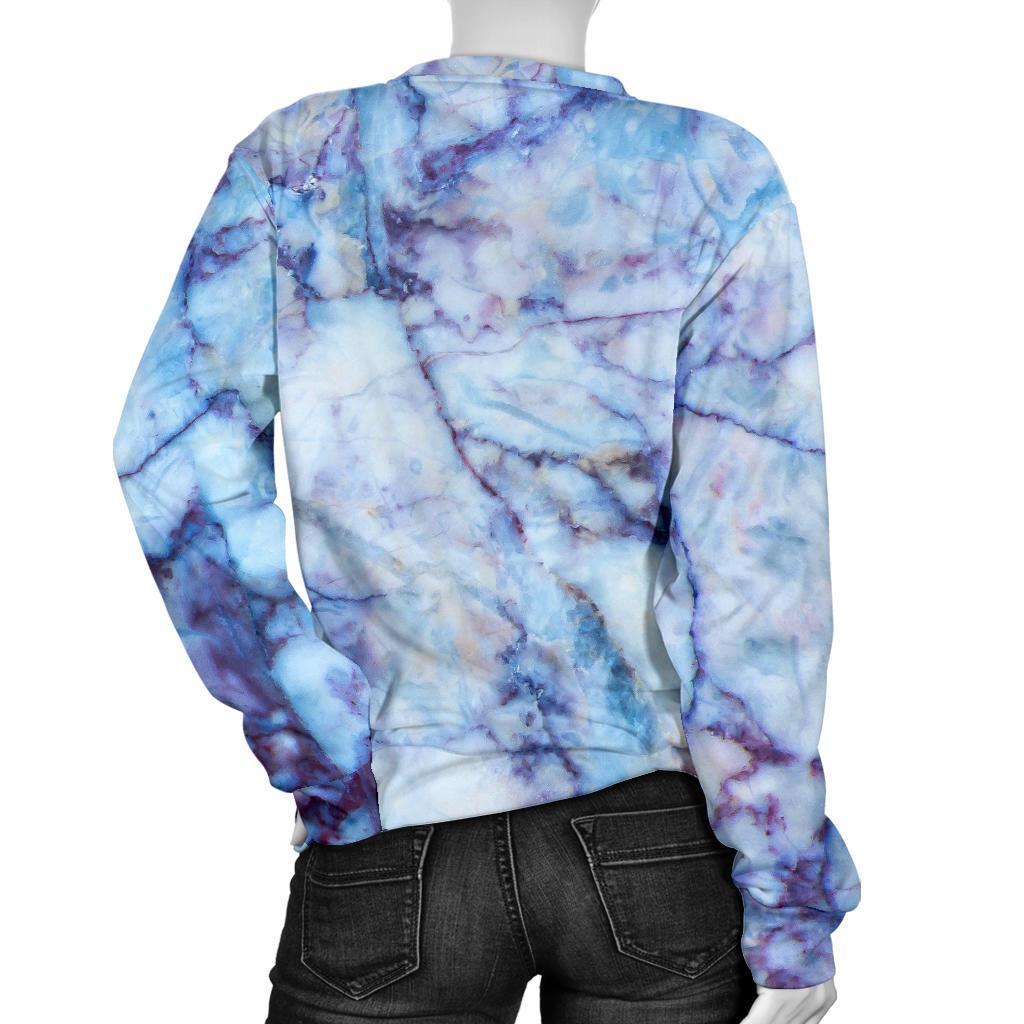 Blue Marble Print Women's Crewneck Sweatshirt GearFrost