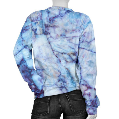 Blue Marble Print Women's Crewneck Sweatshirt GearFrost