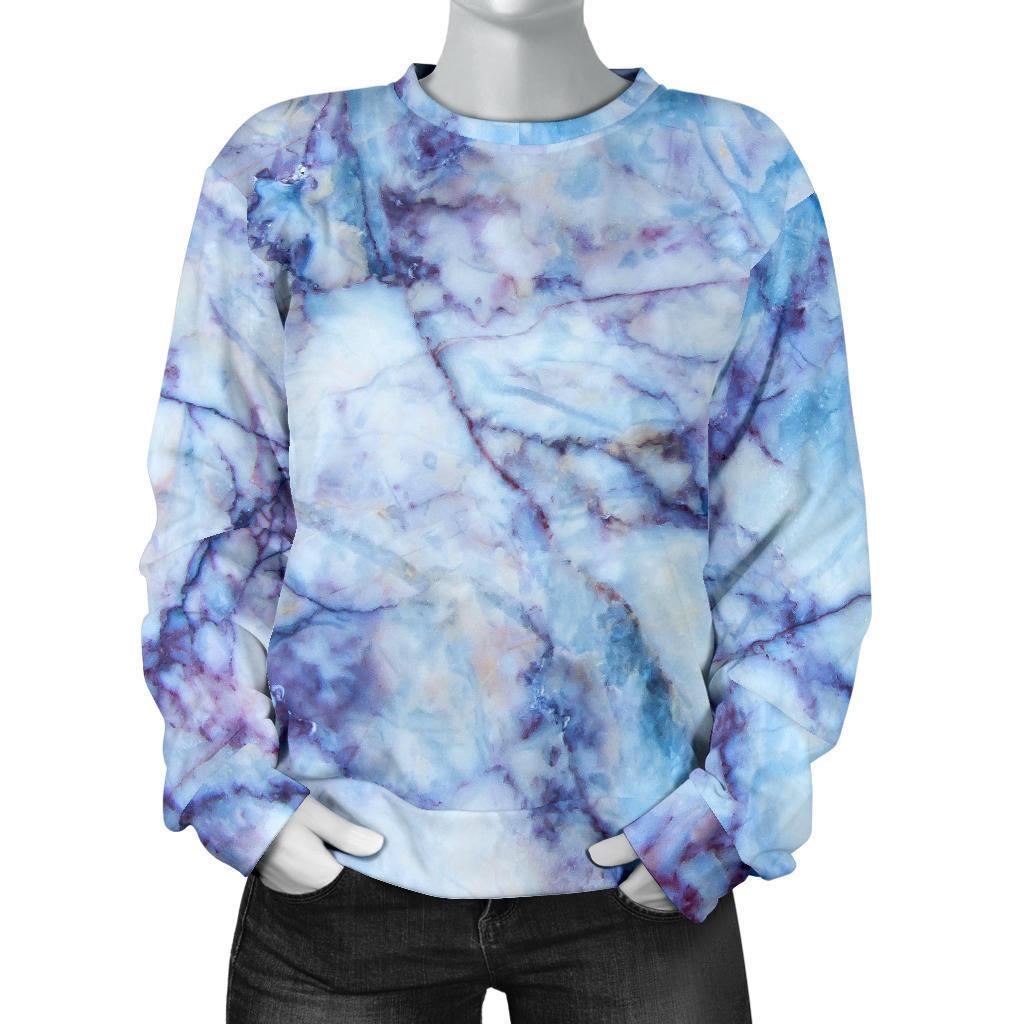Blue Marble Print Women's Crewneck Sweatshirt GearFrost