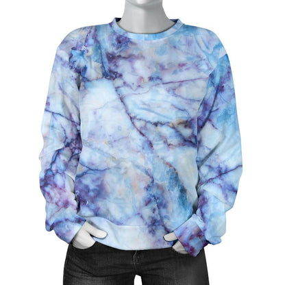 Blue Marble Print Women's Crewneck Sweatshirt GearFrost