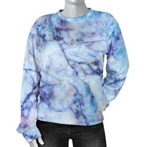 Blue Marble Print Women's Crewneck Sweatshirt GearFrost