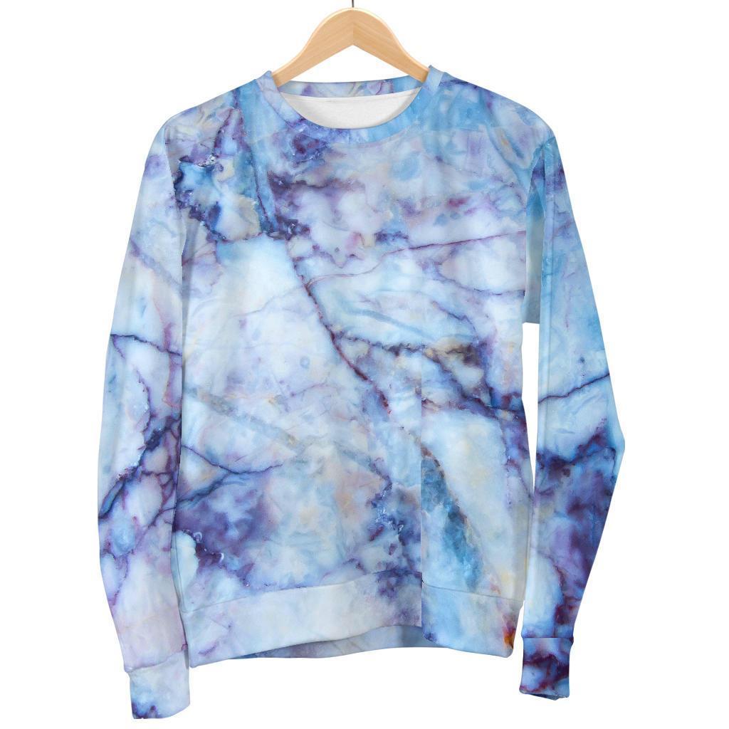Blue Marble Print Women's Crewneck Sweatshirt GearFrost