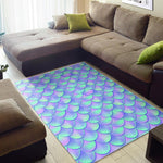 Blue Mermaid Scales Pattern Print Area Rug GearFrost