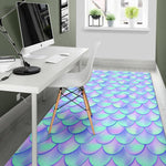 Blue Mermaid Scales Pattern Print Area Rug GearFrost