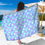 Blue Mermaid Scales Pattern Print Beach Sarong Wrap