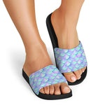Blue Mermaid Scales Pattern Print Black Slide Sandals