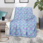 Blue Mermaid Scales Pattern Print Blanket