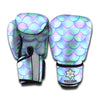 Blue Mermaid Scales Pattern Print Boxing Gloves