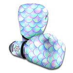 Blue Mermaid Scales Pattern Print Boxing Gloves