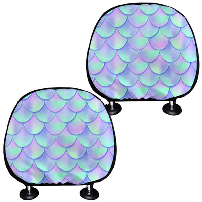 Blue Mermaid Scales Pattern Print Car Headrest Covers