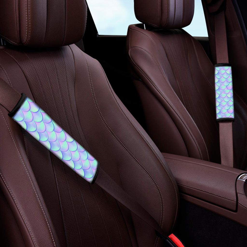 Blue Mermaid Scales Pattern Print Car Seat Belt Covers