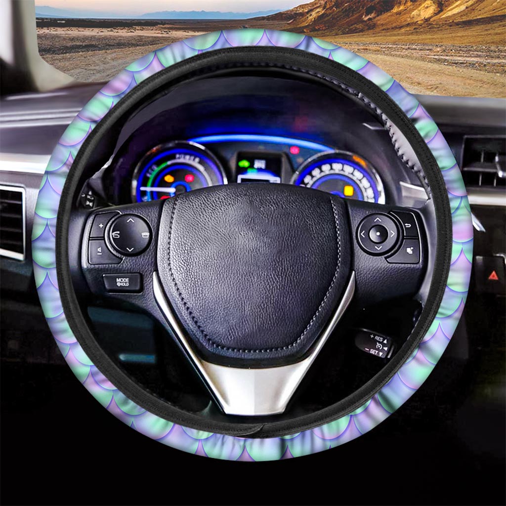 Blue Mermaid Scales Pattern Print Car Steering Wheel Cover