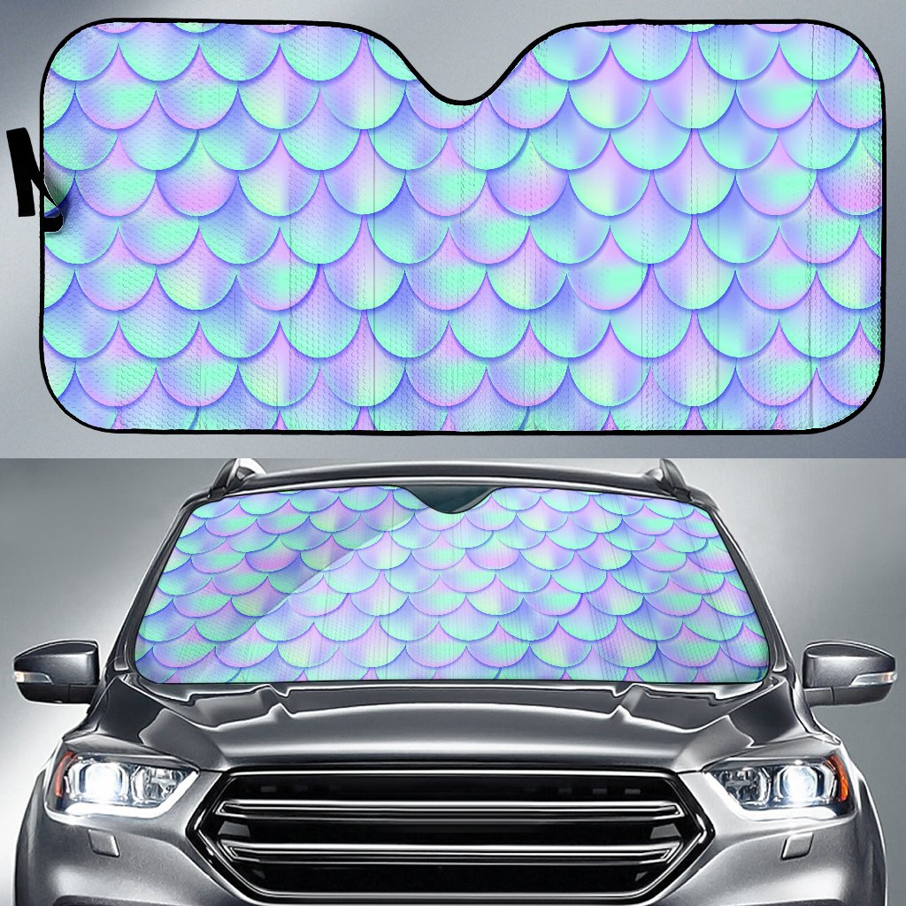 Blue Mermaid Scales Pattern Print Car Sun Shade GearFrost