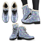 Blue Mermaid Scales Pattern Print Comfy Boots GearFrost