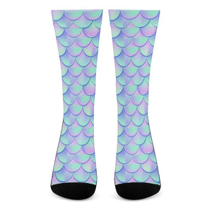 Blue Mermaid Scales Pattern Print Crew Socks