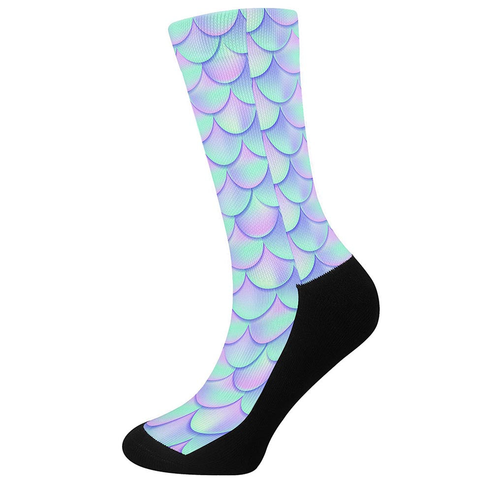 Blue Mermaid Scales Pattern Print Crew Socks