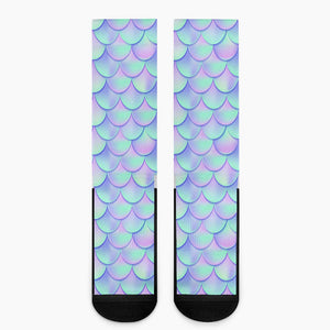 Blue Mermaid Scales Pattern Print Crew Socks