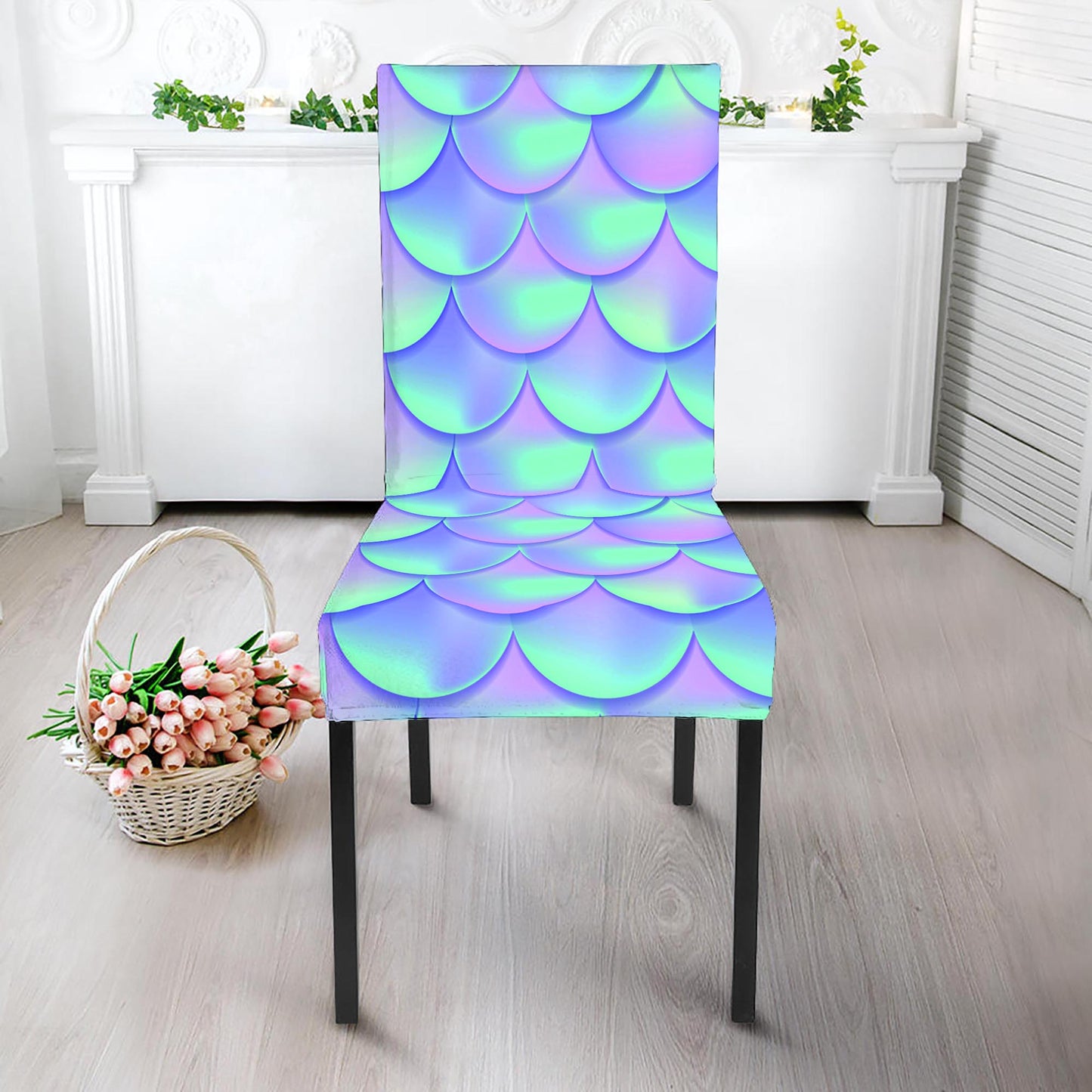 Blue Mermaid Scales Pattern Print Dining Chair Slipcover