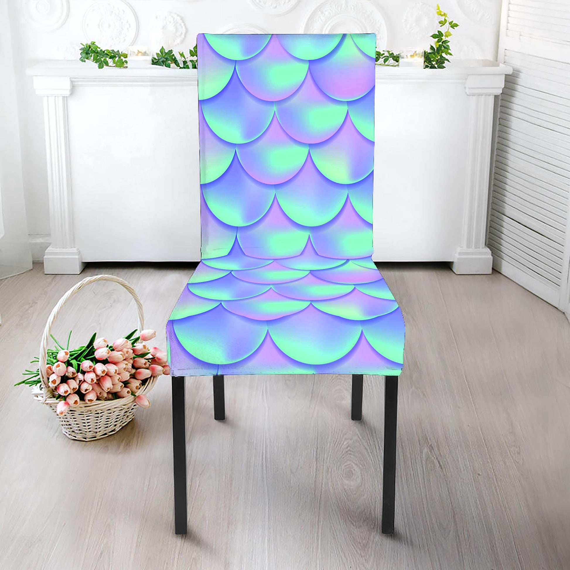 Blue Mermaid Scales Pattern Print Dining Chair Slipcover