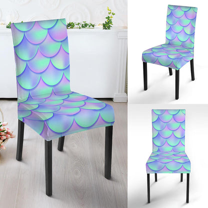 Blue Mermaid Scales Pattern Print Dining Chair Slipcover