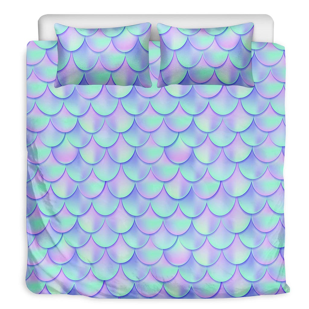 Blue Mermaid Scales Pattern Print Duvet Cover Bedding Set