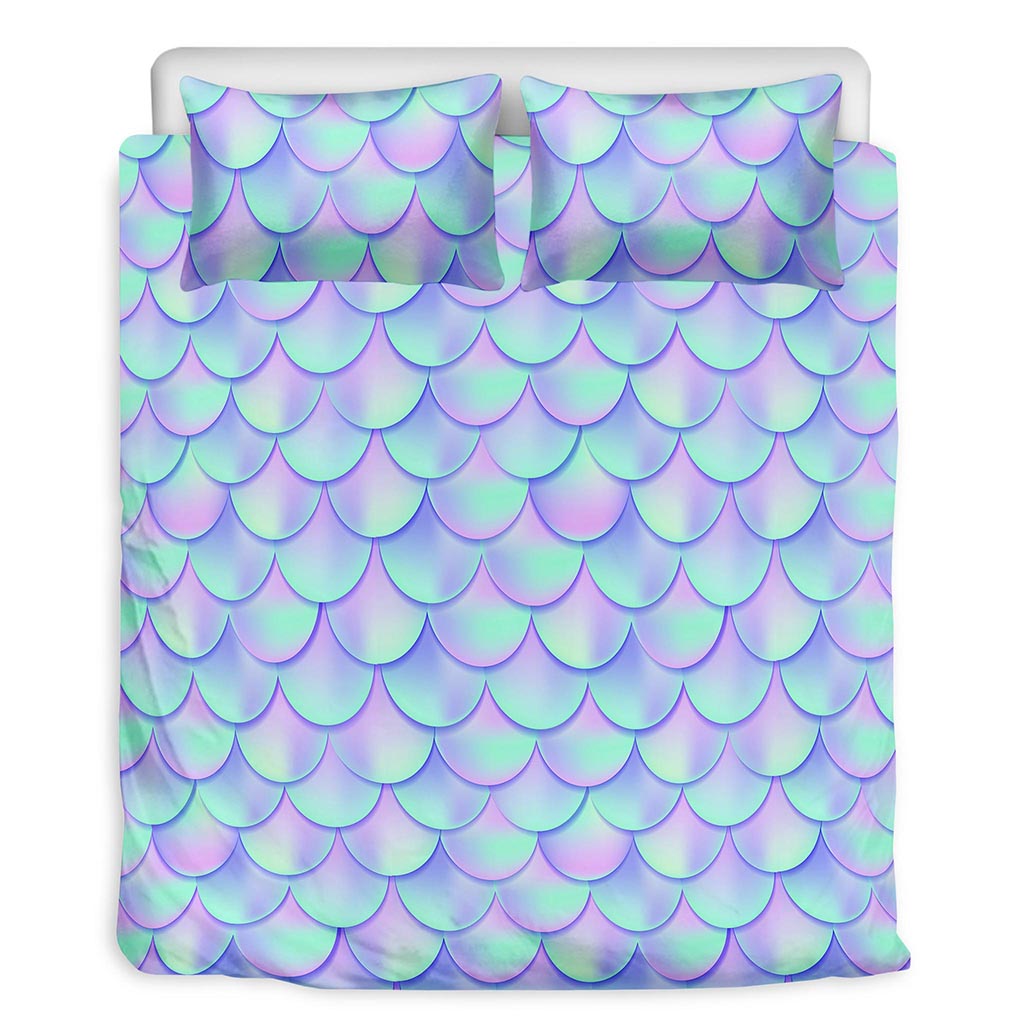 Blue Mermaid Scales Pattern Print Duvet Cover Bedding Set