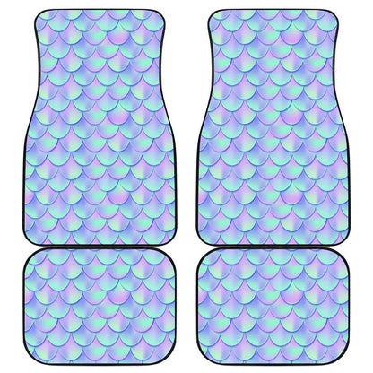 Blue Mermaid Scales Pattern Print Front and Back Car Floor Mats