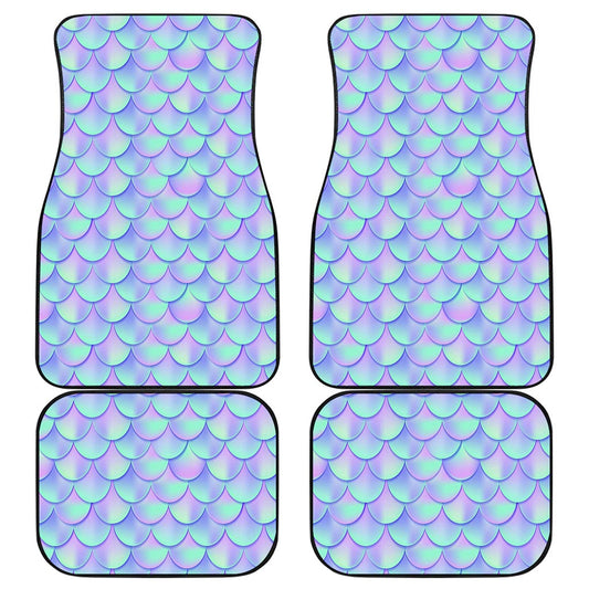 Blue Mermaid Scales Pattern Print Front and Back Car Floor Mats