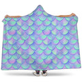 Blue Mermaid Scales Pattern Print Hooded Blanket