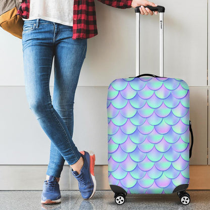 Blue Mermaid Scales Pattern Print Luggage Cover GearFrost
