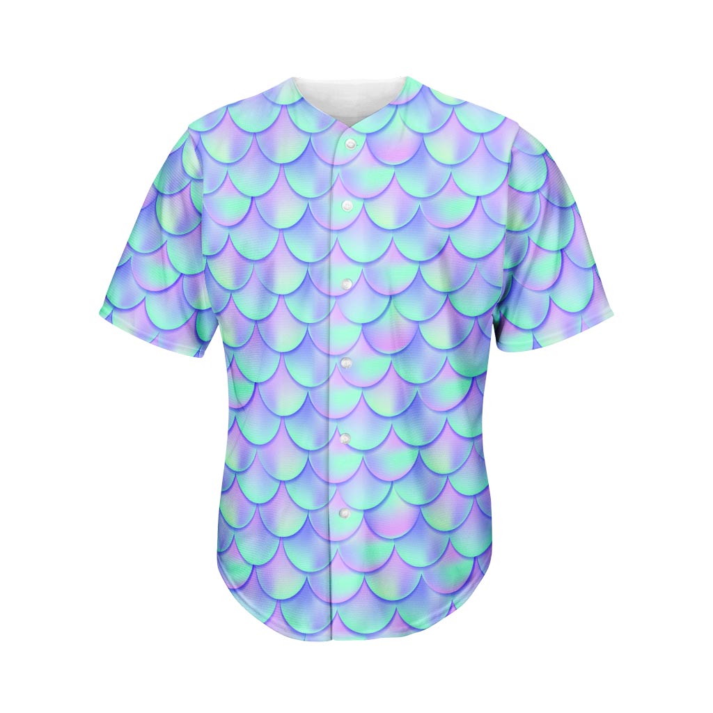 Blue Mermaid Scales Pattern Print Men's Baseball Jersey