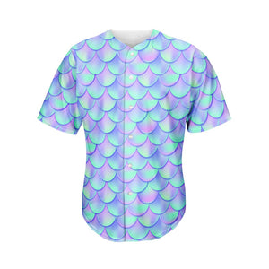 Blue Mermaid Scales Pattern Print Men's Baseball Jersey