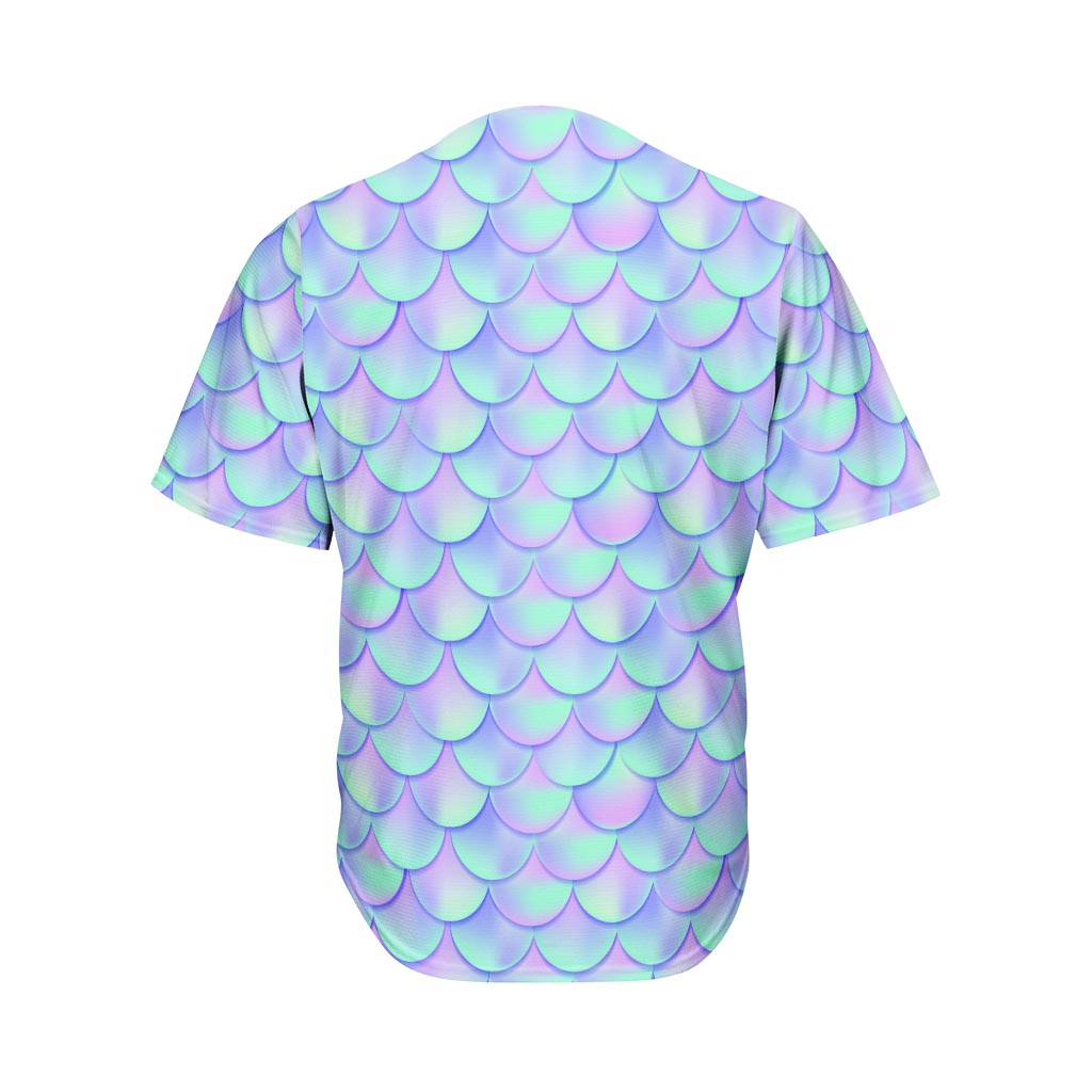 Blue Mermaid Scales Pattern Print Men's Baseball Jersey