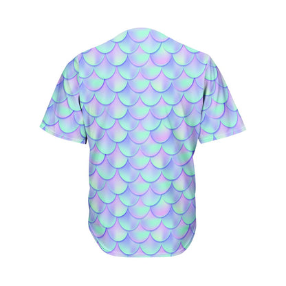 Blue Mermaid Scales Pattern Print Men's Baseball Jersey