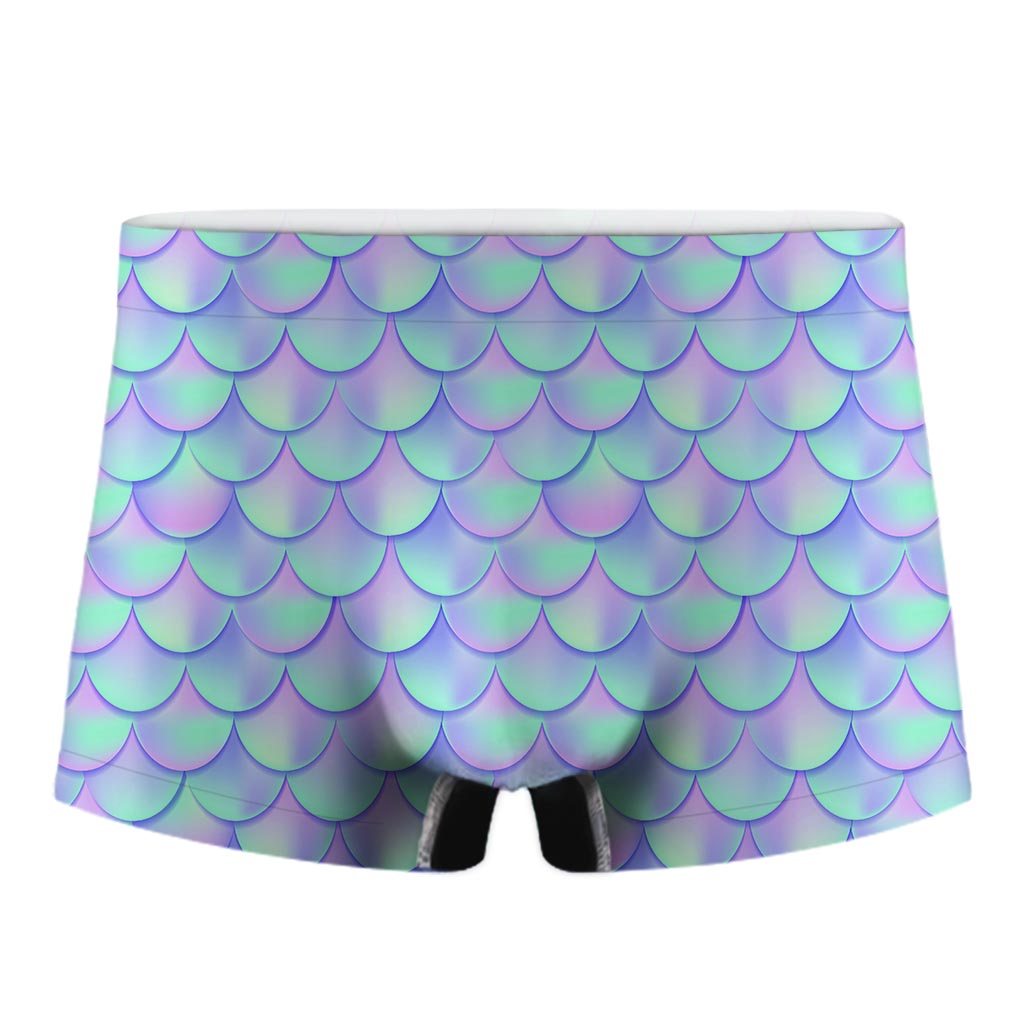 Blue Mermaid Scales Pattern Print Men's Boxer Briefs