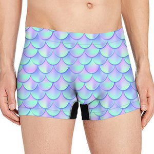 Blue Mermaid Scales Pattern Print Men's Boxer Briefs