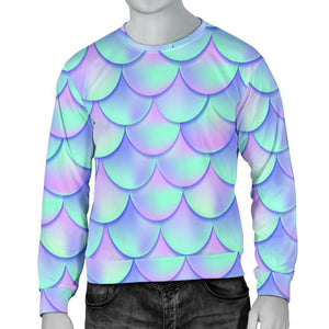 Blue Mermaid Scales Pattern Print Men's Crewneck Sweatshirt GearFrost