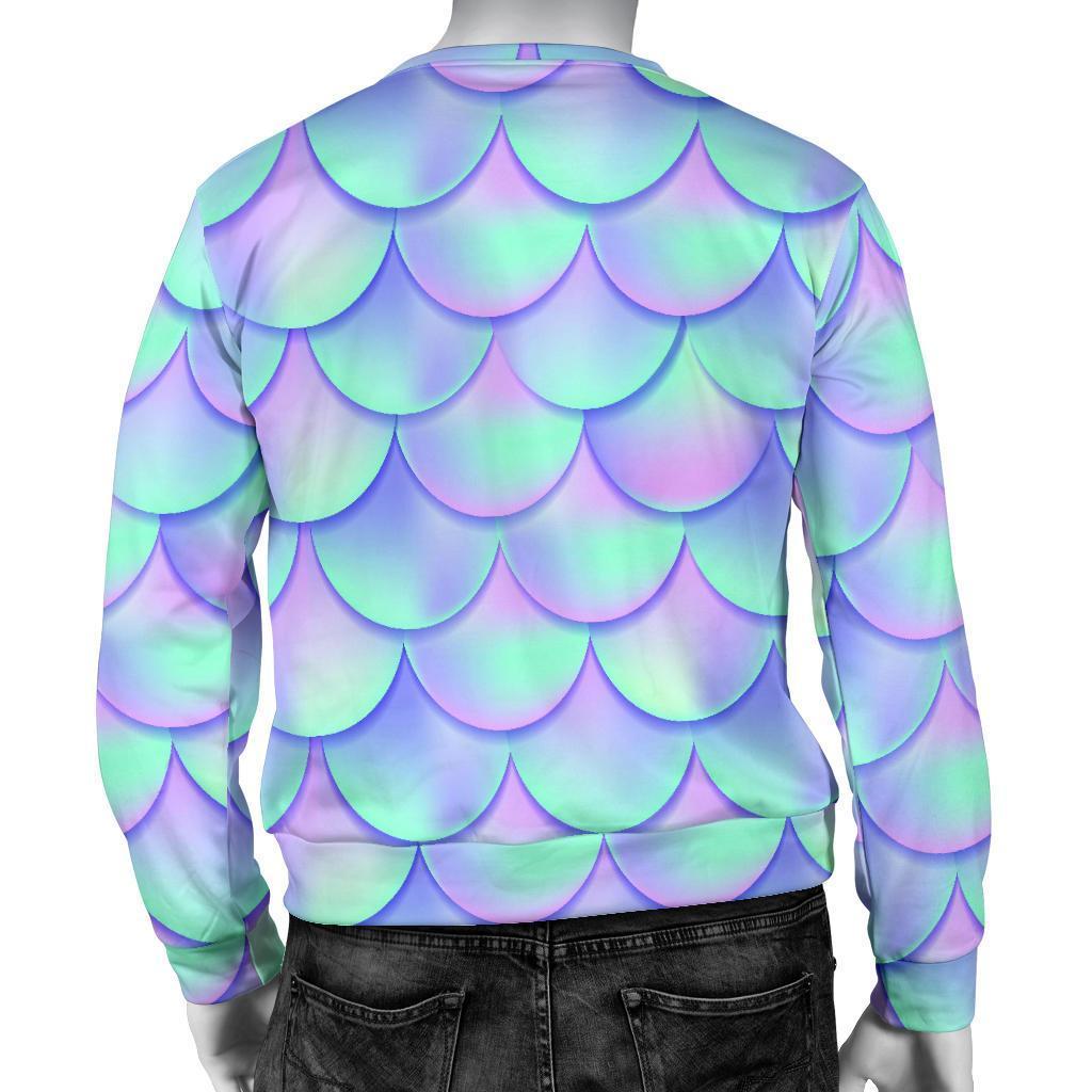 Blue Mermaid Scales Pattern Print Men's Crewneck Sweatshirt GearFrost